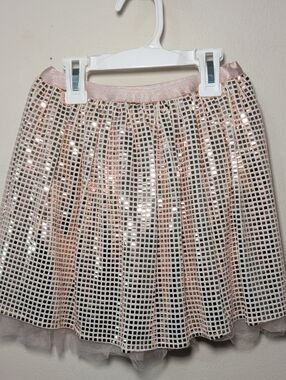 ML Kids Rose Gold + Pink Sequin Grid Skirt with Tulle Hem NEW Girls Size 6